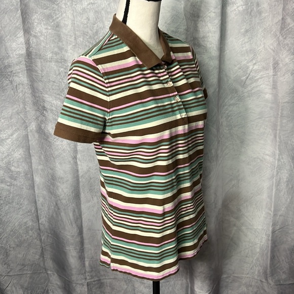 Eddie Bauer Aqua, Brown, Pink & Cream Striped Short Sleeve Polo - size Small - Picture 3 of 14